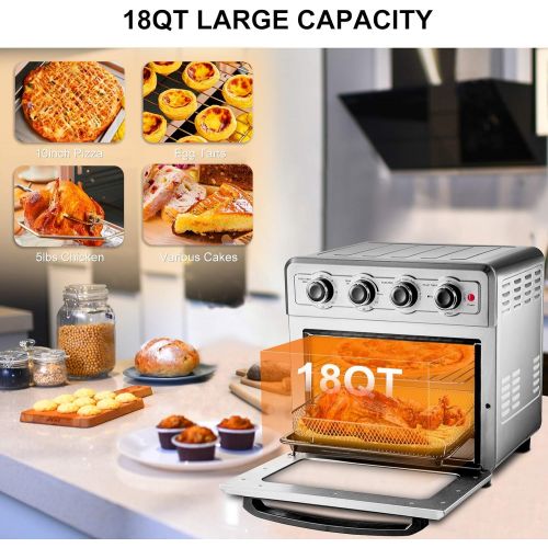  VEVOR Convection Oven Air Fryer, 18QT 7-in-1 Kitchen Oven,1700W,6 Slice Convection Air Fryer Countertop Oven with 4 Accessories, Simple to Clean Toaster Oven with Air Fryer, Stainl