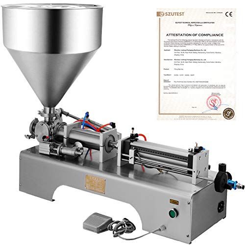  VEVOR Horizontal Pneumatic Liquid Paste Filling Machine 100-1000ML Volume, Pneumatic Paste Filling Machine Single Head, Cream Filling Machine 30L Hopper for Liquid and Paste