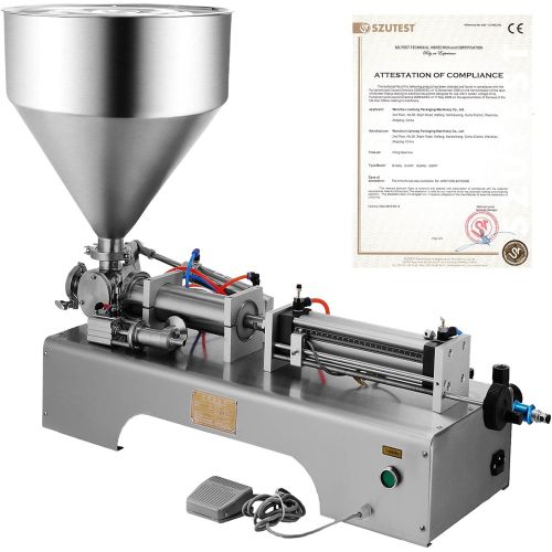  VEVOR Horizontal Pneumatic Liquid Paste Filling Machine 100-1000ML Volume, Pneumatic Paste Filling Machine Single Head, Cream Filling Machine 30L Hopper for Liquid and Paste