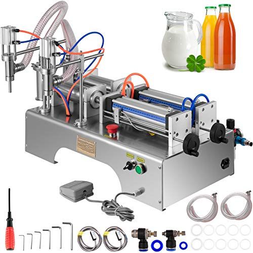  VEVOR Pneumatic Liquid Filling Machine 50-500ml, Liquid Filler Machine Double Heads, Bottle Filler Horizontal Automatic Stainless Steel Structure for Oil Water etc.