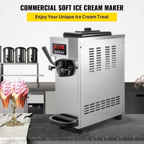  VEVOR Commercial Ice Cream Machine, 4.7-5.3Gal/H Soft Serve Machine, Single Flavor Ice Cream Maker, 1500W Countertop Soft Serve Ice Cream Machine with 1.6Gal Tank, LCD Panel, 6 Mag