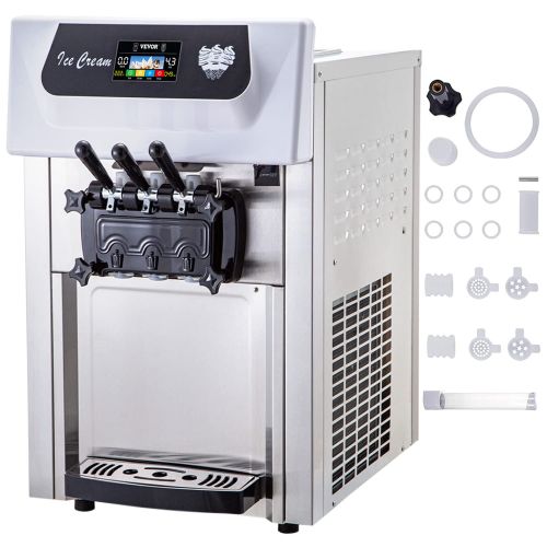  VEVOR Commercial Soft Ice Cream Machine, 3 Flavors Ice Cream Machine w/Pre-Cooling, 4.8-7.4 Gal/H Gelato Machine Commercial, 2200W Countertop Commercial Yogurt Maker Machine, w/LED