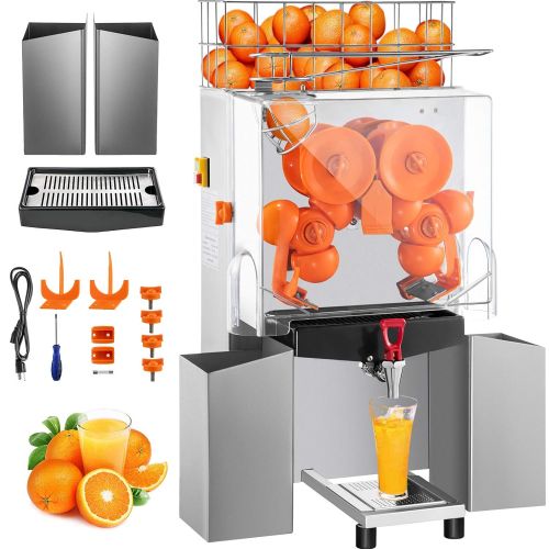  VEVOR Commercial Juicer Machine with Water Tap, 110V Juice Extractor, 120W Orange Squeezer, Orange Juice Machine for 25-35 Per Minute with Pull-Out Filter Box Acrylic Cover and Two