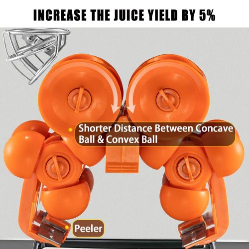  VEVOR Commercial Juicer Machine with Water Tap, 110V Juice Extractor, 120W Orange Squeezer, Orange Juice Machine for 25-35 Per Minute with Pull-Out Filter Box Acrylic Cover and Two