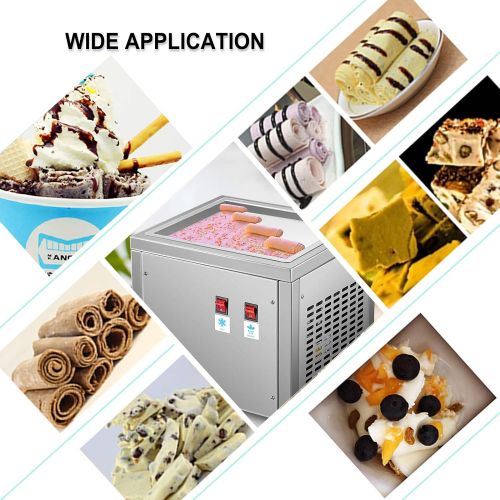  VEVOR Commercial Ice Roll Maker, Stir-Fried Ice Cream Roll Machine with Single Square Pan, Stainless Steel Stir-Fried Ice Cream Roll Maker, Yogurt Cream Machine for Bars Cafes Dess