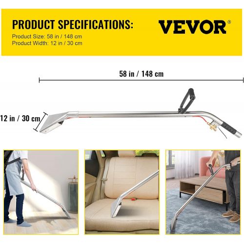  VEVOR Extractor Wand, 12 2-Jet Upholstery Wand, Stainless Steel Carpet Cleaning Wand, 1.5 Tube S-Bend Wand Carpet for Truck mounts & Portables Upholstery Extractor As an Auto Detai