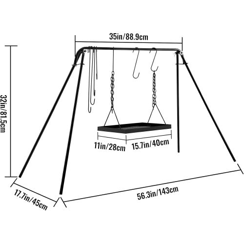  VEVOR Grill Swing, Campfire Cooking Stand 44 Lbs Capacity, Campfire Grill Stand with Adjustable Legs, BBQ Grill with Hooks & & Accessories for Cookware & Dutch Oven