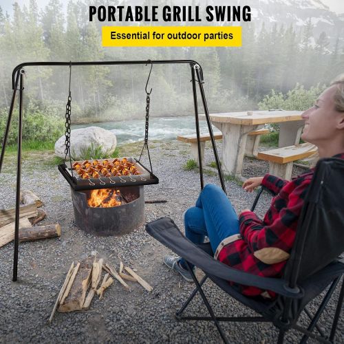  VEVOR Grill Swing, Campfire Cooking Stand 44 Lbs Capacity, Campfire Grill Stand with Adjustable Legs, BBQ Grill with Hooks & & Accessories for Cookware & Dutch Oven