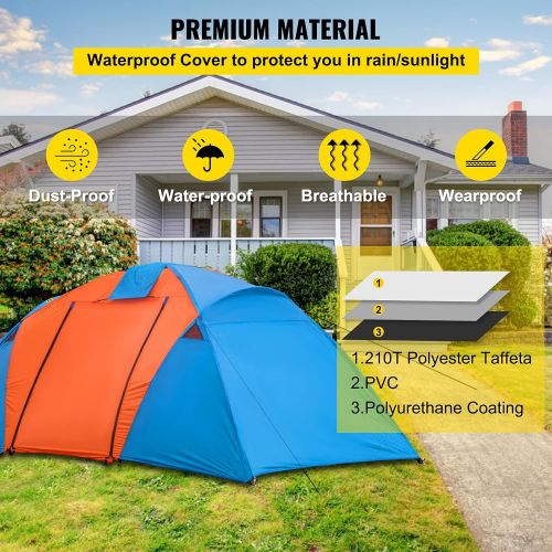  VEVOR Motorcycle Camping Tent, 3-4 Person Motorcycle Tent for Camping, Waterproof Backpacking Tent w/Integrated Motorcycle Port, Easy Setup Motorcycle Tent for Outdoor Hiking Hunti