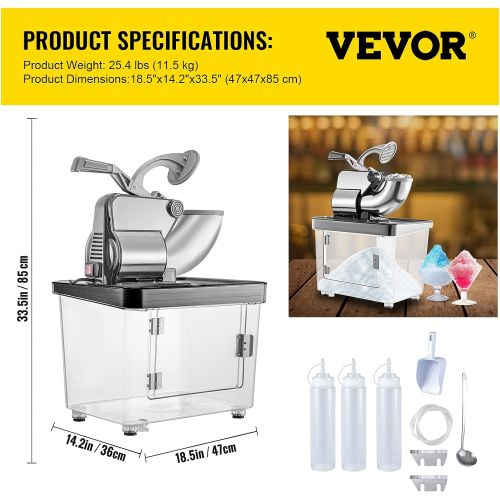  [아마존베스트]VEVOR 110V Commercial Electric Ice Shaver 440lbs/h Heavy Duty Snow Cone Maker with Dual Blades, Stainless Steel Slush Margarita Machine for School, Church, Restaurants, Bars, Black