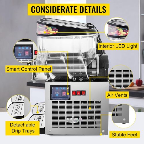  [아마존베스트]VEVOR 110V Slushy Machine 12Lx2 Bowl Frozen Drink 700W Margarita Maker for Supermarkets Restaurants Commercial Use, 24L, Sliver