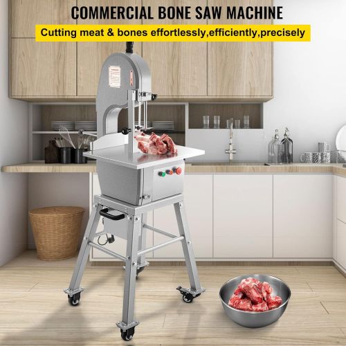  VEVOR 110V Bone Saw Machine 850W Frozen Meat Cutter 1.16HP Butcher Bandsaw Thickness Range 4-180mm Max Cutting Height 220mm Work Table 18.3x14.4inch Sawing Speed 19m/s with 6 Saw B