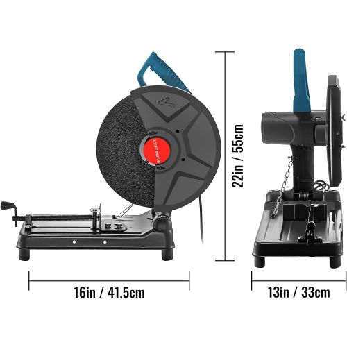  VEVOR Metal Chop Saw, 14/355 MM Blade Diameter Cut Off Saw, 2200W 3900RPM Steel Cutting Machine, 0-45° Adjustable Dry Cut Chop Saw, Max Rectangle Metal Pipe 4.7/120 MM Miter Saw Fo