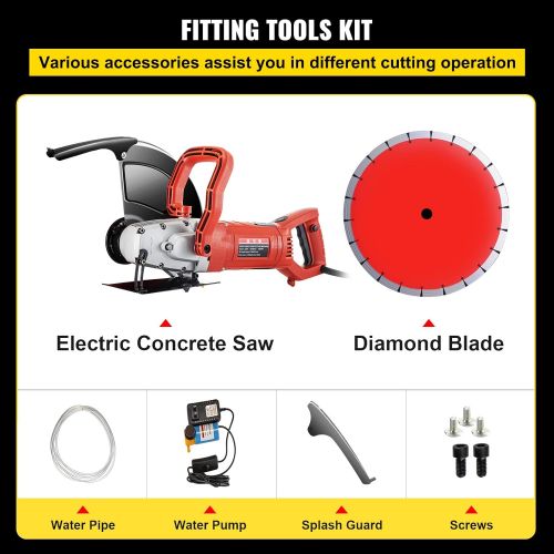  VEVOR Electric Concrete Saw, 14 Concrete Cutter, 15-Amp Concrete Saw, Electric Circular Saw with 14 Blade and Tools, Masonry Saw for Granite, Brick, Porcelain, Reinforced Concrete