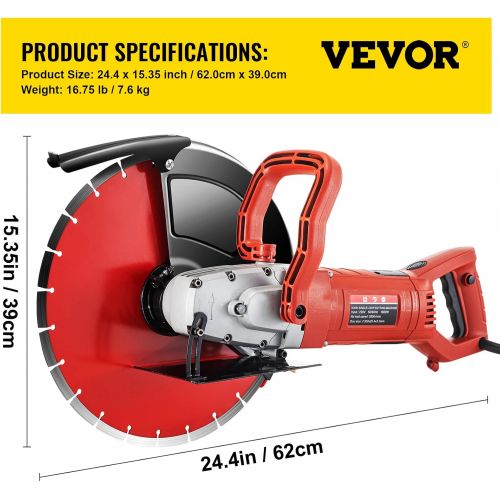  VEVOR Electric Concrete Saw, 14 Concrete Cutter, 15-Amp Concrete Saw, Electric Circular Saw with 14 Blade and Tools, Masonry Saw for Granite, Brick, Porcelain, Reinforced Concrete