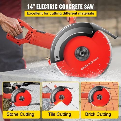  VEVOR Electric Concrete Saw, 14 Concrete Cutter, 15-Amp Concrete Saw, Electric Circular Saw with 14 Blade and Tools, Masonry Saw for Granite, Brick, Porcelain, Reinforced Concrete