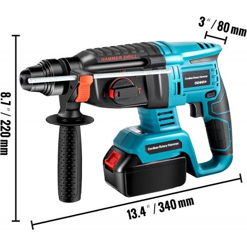  VEVOR SDS-Plus Rotary Hammer Drill, 1400 rpm & 450 bpm Variable Speed Electric Hammer, 4 IN 1 Cordless Drill, Measurable Hammer Ideal with 1 for Concrete, Steel, and Wood