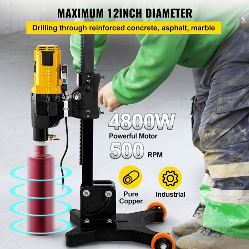  VEVOR Core Drill Machine 305 MM 12 Inch Core Drill Rig Powerful Rugged Diamond Concrete Core Drill 110V 500 r/min Core Drill Rig with Stand Tool Wet Dry Concrete Brick Block Drilli