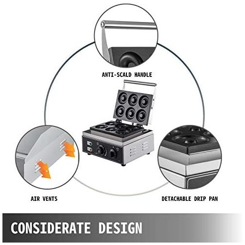  [아마존베스트]Vevor 1550W Donut Maker for 6 Donut Doughnut Machine Electric 220V Commercial Donut Machine