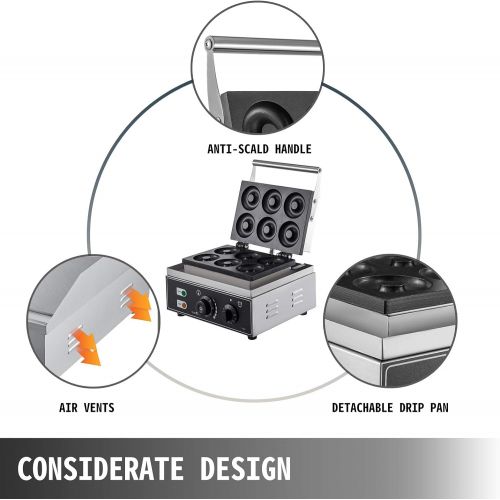  [아마존베스트]Vevor 1550W Donut Maker for 6 Donut Doughnut Machine Electric 220V Commercial Donut Machine