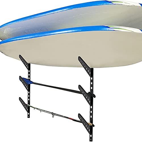  VEVOR Surfboard Rack, 4 Tiers Wakeboard Rack, 50lbs Capacity Surfboard Rack for Wall, Surfboard Wall Mount Holds 4 Boards, Adjustable Surfboard Wall Rack w/Steel Structure, Horizon