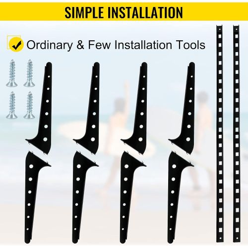  VEVOR Surfboard Rack, 4 Tiers Wakeboard Rack, 50lbs Capacity Surfboard Rack for Wall, Surfboard Wall Mount Holds 4 Boards, Adjustable Surfboard Wall Rack w/Steel Structure, Horizon