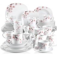 VEWEET, Series Annie, 50 PCS Floral Dinnerware Sets for 6, Including Porcelain Plates and Bowls Sets with Mugs, Egg Stands, Cup and Saucer Set, Milk Jug and Sugar Pot Set, Microwave Dishwasher Safe