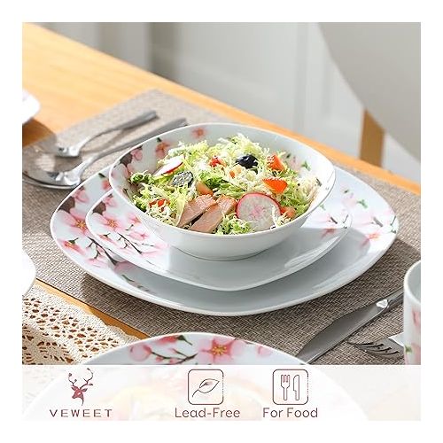  VEWEET, Series Annie, 50 PCS Floral Dinnerware Sets for 6, Including Porcelain Plates and Bowls Sets with Mugs, Egg Stands, Cup and Saucer Set, Milk Jug and Sugar Pot Set, Microwave Dishwasher Safe