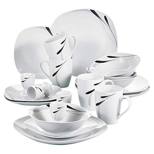  VEWEET 36-teilig Geschirr Set aus Weiss Porzellan, Serie Karla, Tafelservice fuer 12 Personen, mit 12 Dessertteller, 12 Speiseteller und 12 Suppenteller 180 ml