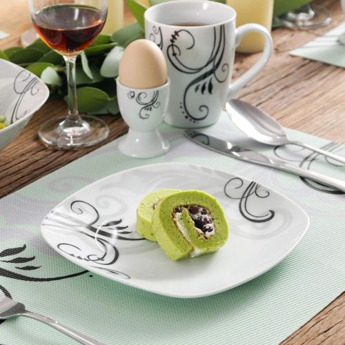  VEWEET Porzellan Tafelservice Zoey 100-teilig Set, Kombiservice Beinhaltet Dessertteller, Speiseteller, Suppenteller, Mueslischalen, Kaffeebecher, Kaffeetassen Set, Eierbecher, Milc