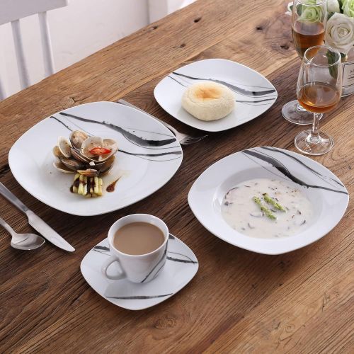  VEWEET Tafelservice Teresa aus Porzellan 60 teilig | Kombiservice beinhatlet Kaffeetassen 175 ml, Untertasse, Dessertteller, Speiseteller und Suppenteller| Komplettservice fuer 12 P