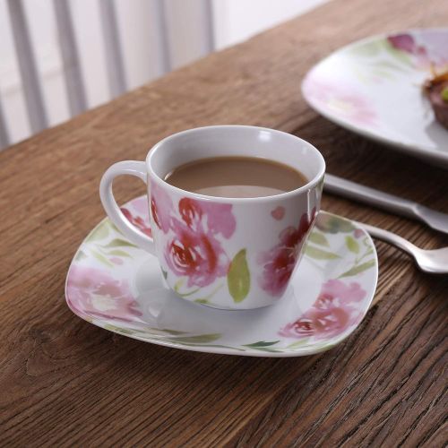  VEWEET Tafelservice Ashley aus Porzellan 60 teilig | Kombiservice beinhatlet Kaffeetassen 175 ml, Untertasse, Dessertteller, Speiseteller und Suppenteller| Komplettservice fuer 12 P