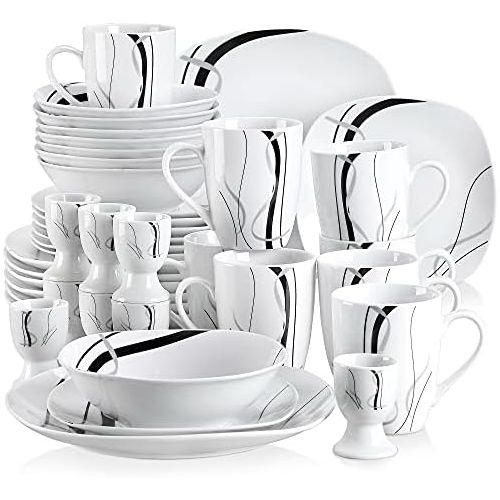  VEWEET Geschirrservice Fiona aus Porzellan 40 teilig | fuer 8 Personen | Fruehstueckservice mit je 8 Eierbecher, Kaffeebecher 350 ml, Mueslischalen, Dessertteller und Flachteller