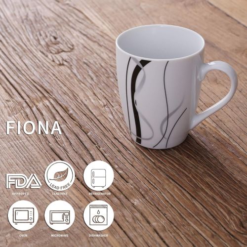  VEWEET Geschirrservice Fiona aus Porzellan 40 teilig | fuer 8 Personen | Fruehstueckservice mit je 8 Eierbecher, Kaffeebecher 350 ml, Mueslischalen, Dessertteller und Flachteller