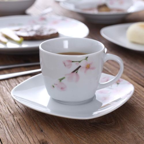  VEWEET Tafelservice Annie aus Porzellan 30 teilig | Kombiservice beinhatlet Kaffeetassen 175 ml, Untertasse, Dessertteller, Speiseteller und Suppenteller| Komplettservice fuer 6 Per