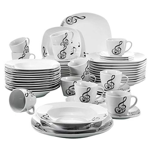  VEWEET, Tafelservice Melody aus Porzellan 18/36-teilig Geschirr Set, 20/40-teilig Fruehstuecksservice, 24/48-teilig Tafelservice, 30/60-teilig Kombiservice Tafelservice Set (60-teili