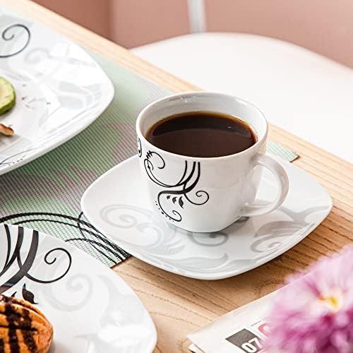  VEWEET Tafelservice Zoey aus Porzellan 60 teilig | Kombiservice beinhaLtet Kaffeetassen 175 ml, Untertasse, Dessertteller, Speiseteller und Suppenteller| Komplettservice fuer 12 Per