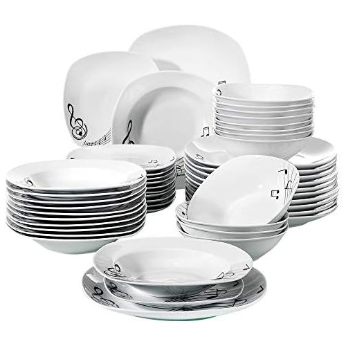  VEWEET, Tafelservice Melody aus Porzellan 18/36-teilig Geschirr Set, 20/40-teilig Fruehstuecksservice, 24/48-teilig Tafelservice, 30/60-teilig Kombiservice Tafelservice Set (48-teili