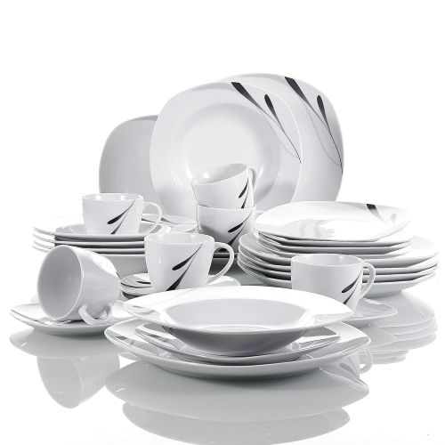  VEWEET 30-teilig Tafelservice aus Weiss Porzellan, Serie Karla, Kombiservice fuer 6 Personen, Geschirr Set