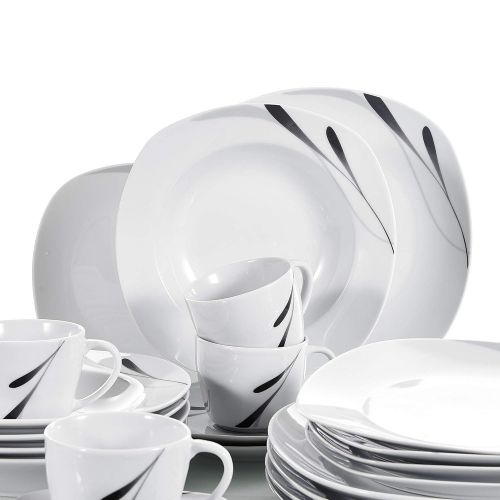  VEWEET 30-teilig Tafelservice aus Weiss Porzellan, Serie Karla, Kombiservice fuer 6 Personen, Geschirr Set