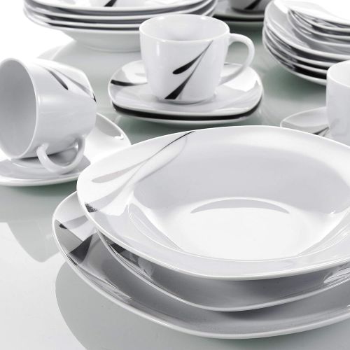  VEWEET 30-teilig Tafelservice aus Weiss Porzellan, Serie Karla, Kombiservice fuer 6 Personen, Geschirr Set