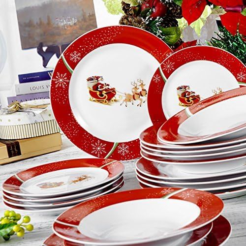  VEWEET, Serie CHRISTMASDEER, Porzellan Tafelservice, 60 TLG. Kaffeeservice fuer 12 Personen, mit Kaffeetassen, Untertassen, Dessertteller, Speiseteller und Suppenteller