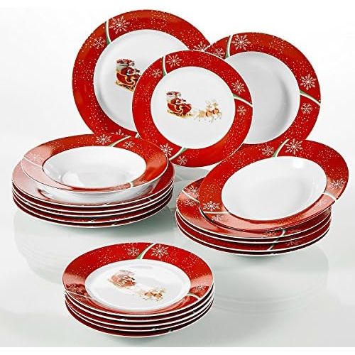  VEWEET, Serie CHRISTMASDEER, Porzellan Tafelservice, 60 TLG. Kaffeeservice fuer 12 Personen, mit Kaffeetassen, Untertassen, Dessertteller, Speiseteller und Suppenteller