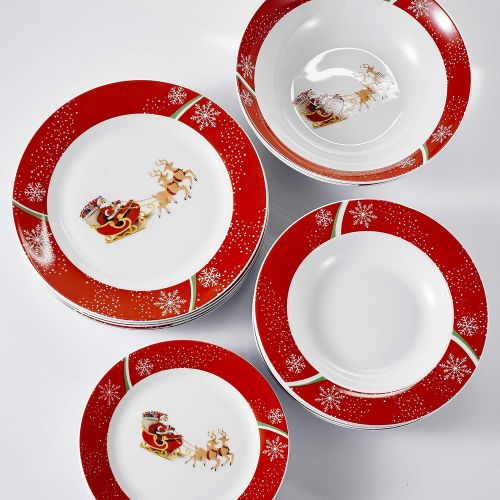  VEWEET, Serie CHRISTMASDEER, Porzellan Tafelservice, 60 TLG. Kaffeeservice fuer 12 Personen, mit Kaffeetassen, Untertassen, Dessertteller, Speiseteller und Suppenteller