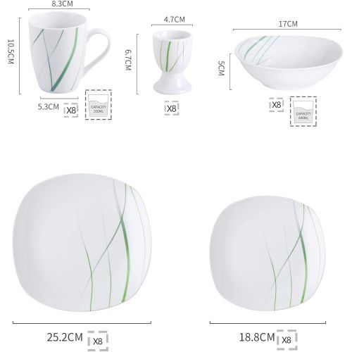  VEWEET, Kombiservice Aviva aus Porzellan 40 teilig | Geschirrservice fuer 8 Personen | Fruehstueckservice mit je 8 Eierbecher, Kaffeebecher 350 ml, Mueslischalen, Dessertteller und Fla