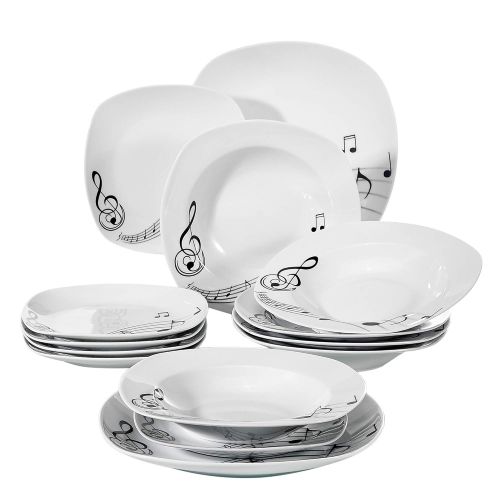  VEWEET, Tafelservice Melody aus Porzellan 18/36-teilig Geschirr Set, 20/40-teilig Fruehstuecksservice, 24/48-teilig Tafelservice, 30/60-teilig Kombiservice Tafelservice Set (18-teili