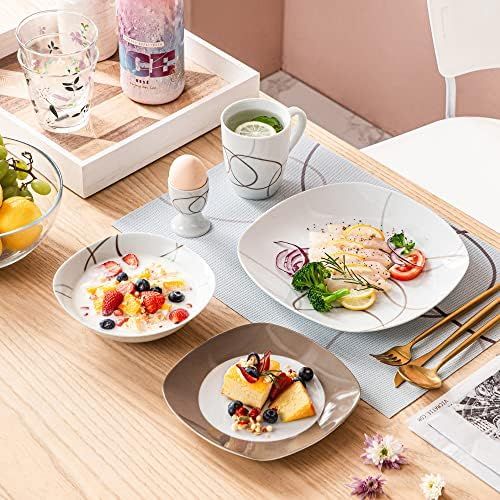  VEWEET Geschirrservice Nikita aus Porzellan 40 teilig | fuer 8 Personen | Fruehstueckservice mit je 8 Eierbecher, Kaffeebecher 350 ml, Mueslischalen, Dessertteller und Flachteller