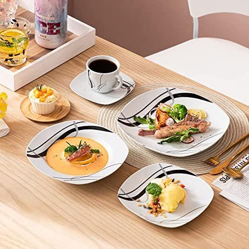  VEWEET Tafelservice Fiona aus Porzellan 60 teilig | Kombiservice beinhatlet Kaffeetassen 175 ml, Untertasse, Dessertteller, Speiseteller und Suppenteller| Komplettservice fuer 12 Pe