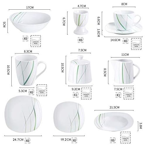  VEWEET Porzellan Tafelservice Aviva 100-teilig Set, Kombiservice Beinhaltet Dessertteller, Speiseteller, Suppenteller, Mueslischalen, Kaffeebecher, Kaffeetassen Set, Eierbecher, Mil