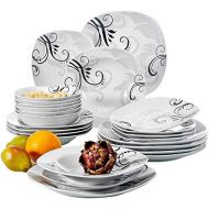 VEWEET Dinnerware Set Porcelain Plates and Bowls Kitchen Set Dinner Plate, Soup Plate (24 Set, ZOEY 24 piece Set)
